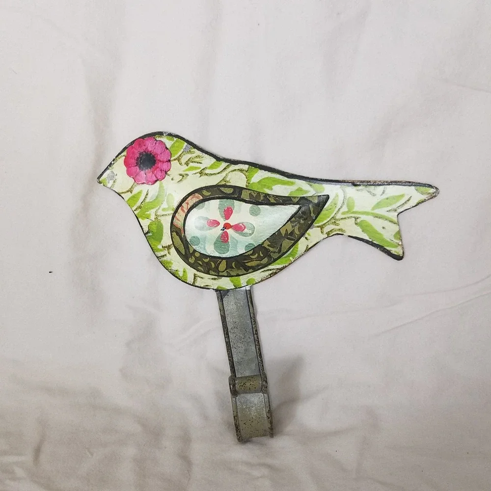 Kelly Rae Roberts Bird Wall Hook Green NWOT Distressed‎ Metal Art folk art boho